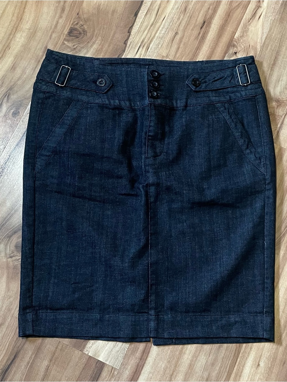 One 5 One Washed Black Denim Pencil Skirt Y2K Buckle Accent Size L